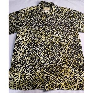 Johari West Mens Medium Cotton Batik Bamboo Print Short Sleeve Button Up Shirt